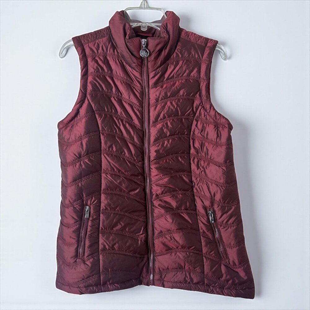 Dolcezza Quilted Puffer Vest Burgundy Wine Red Zip Front Canadian Brand Small